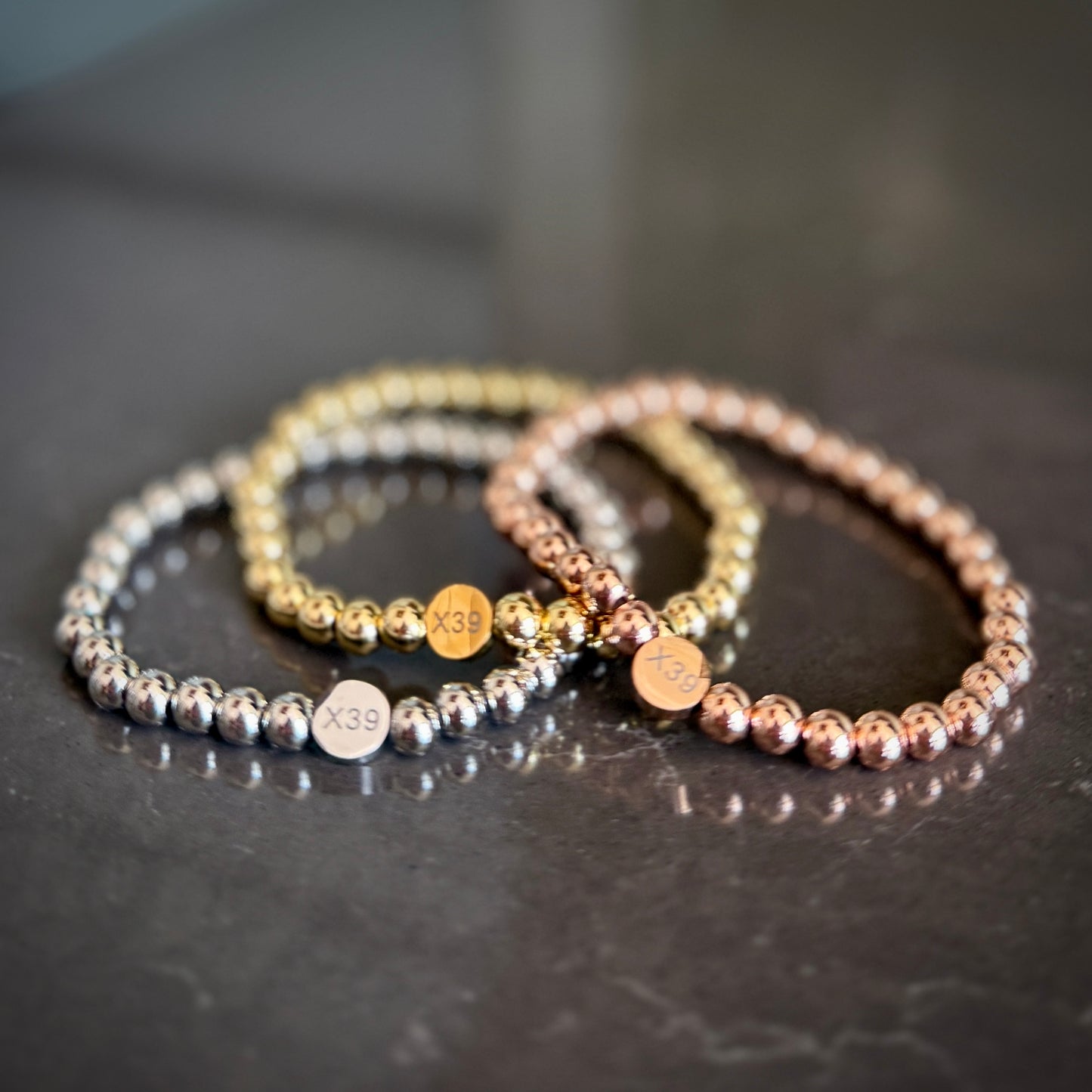 Jewelry - 14K TRIO – Rose, Yellow, and White Gold & Copper Bracelet with X39 charm