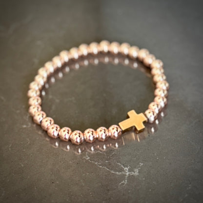Jewelry - 6mm CROSS 14K Rose Gold & Copper Bracelet