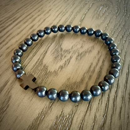Jewelry - 6mm EMF SHUNGITE Bracelet with cross charm